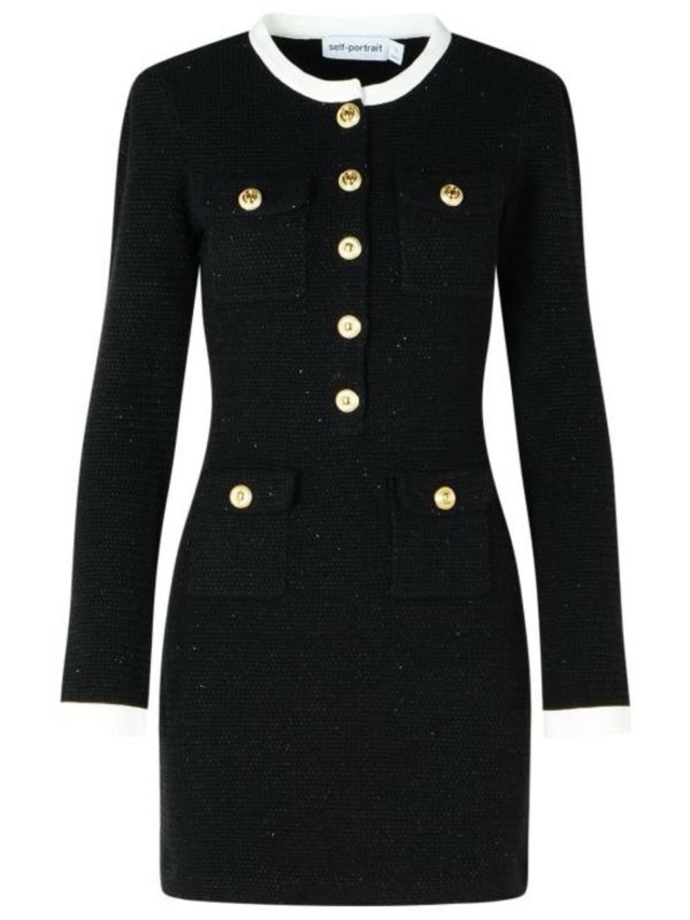 Self-Portrait Black Tweed Long-Sleeve Button Jacket Dress NWT Size Medium